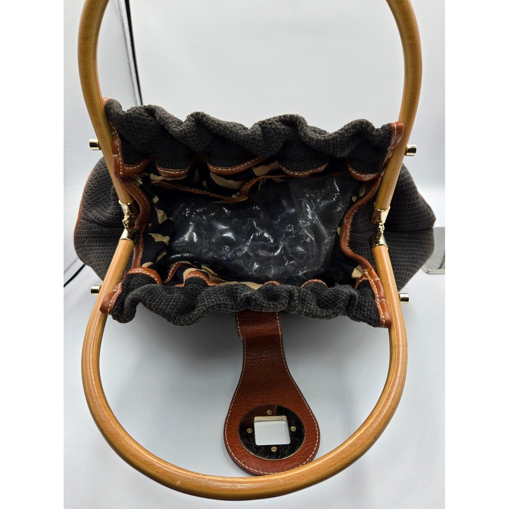Kate Spade New York‎ Black Woven Leather Trimmed Bamboo Handle Drawstring Bag - Picture 6 of 6